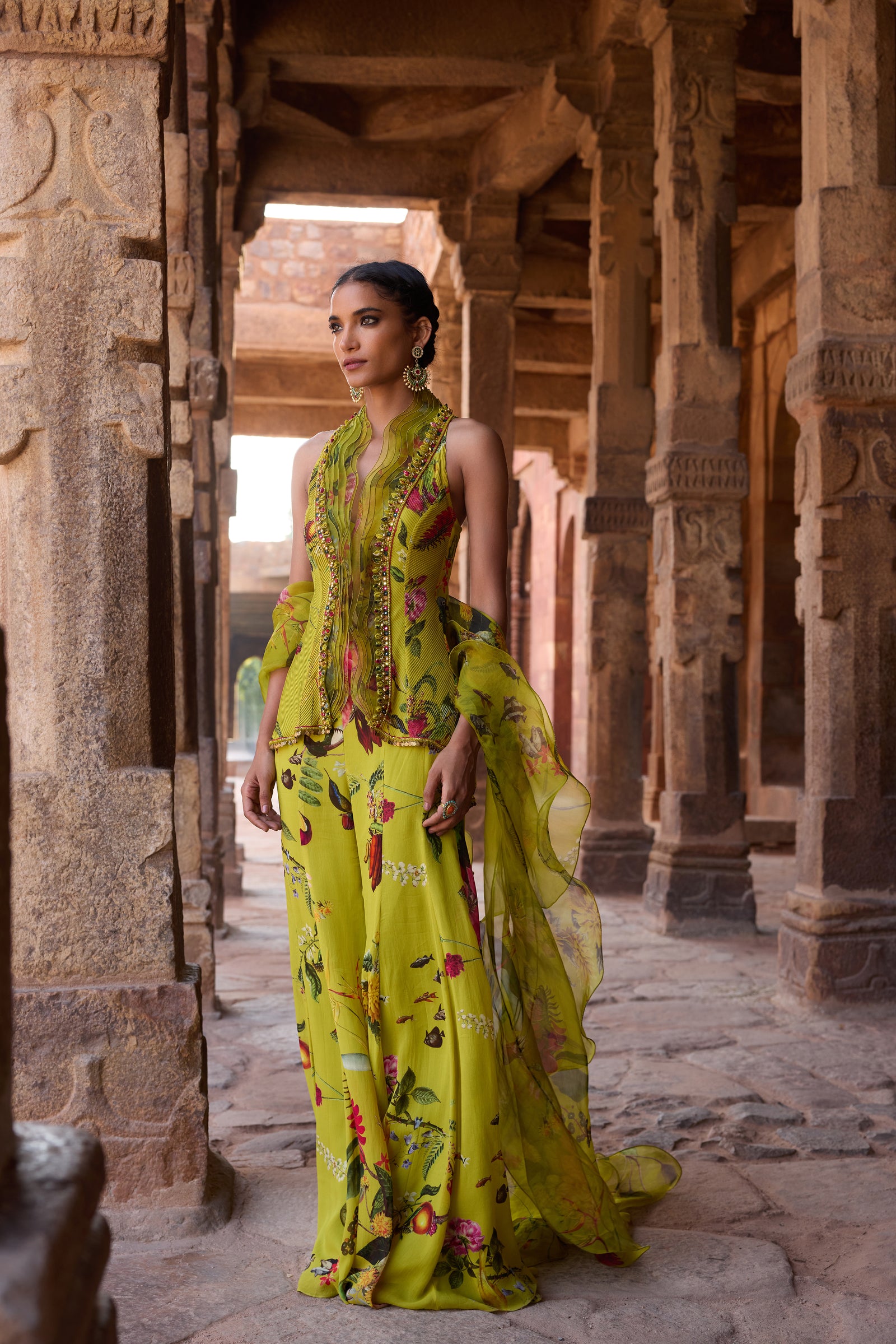 Green Printed Sharara Set