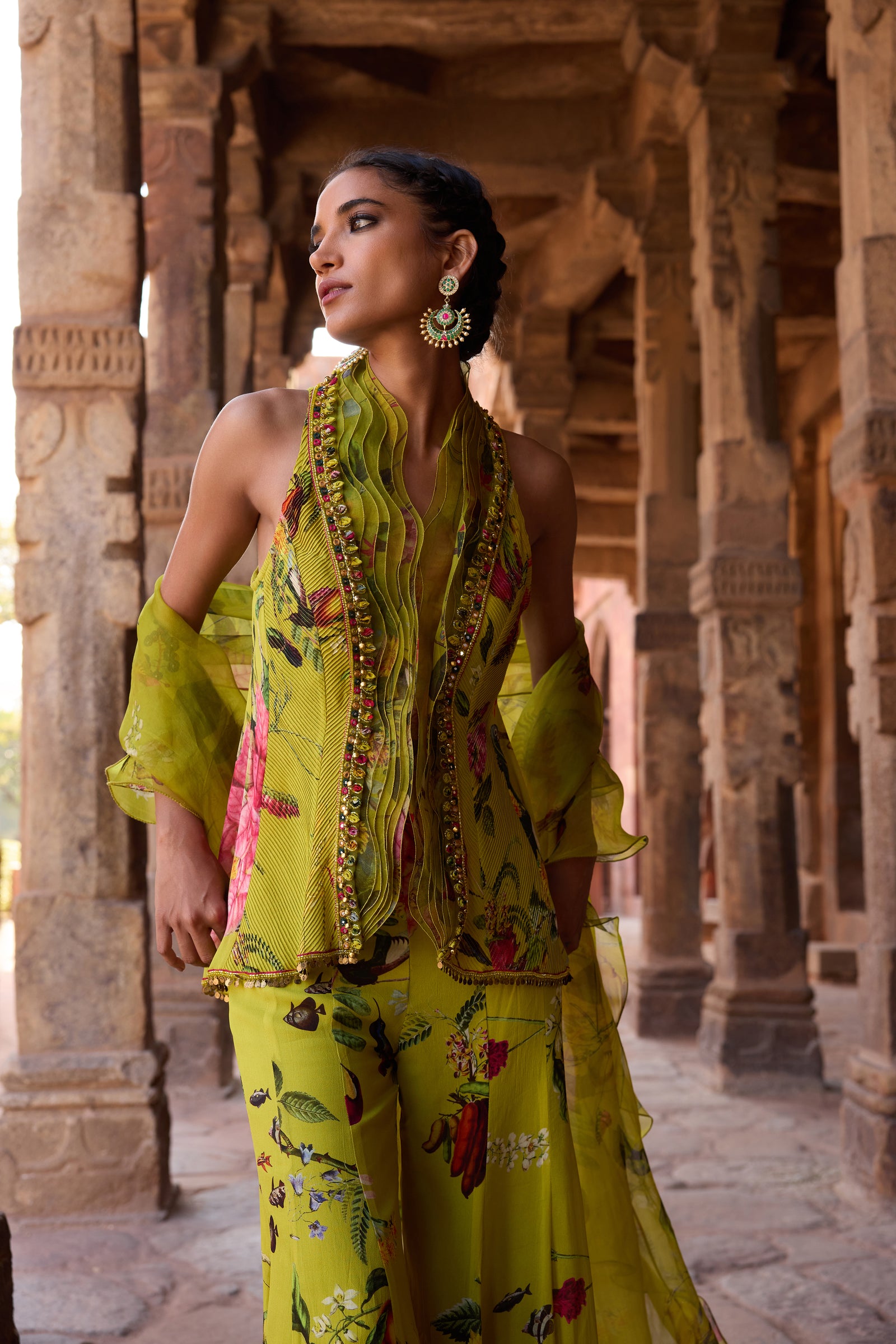 Green Printed Sharara Set