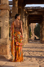Orange Printed Embellished Drape Saree Set