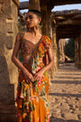 Orange Printed Embellished Drape Saree Set