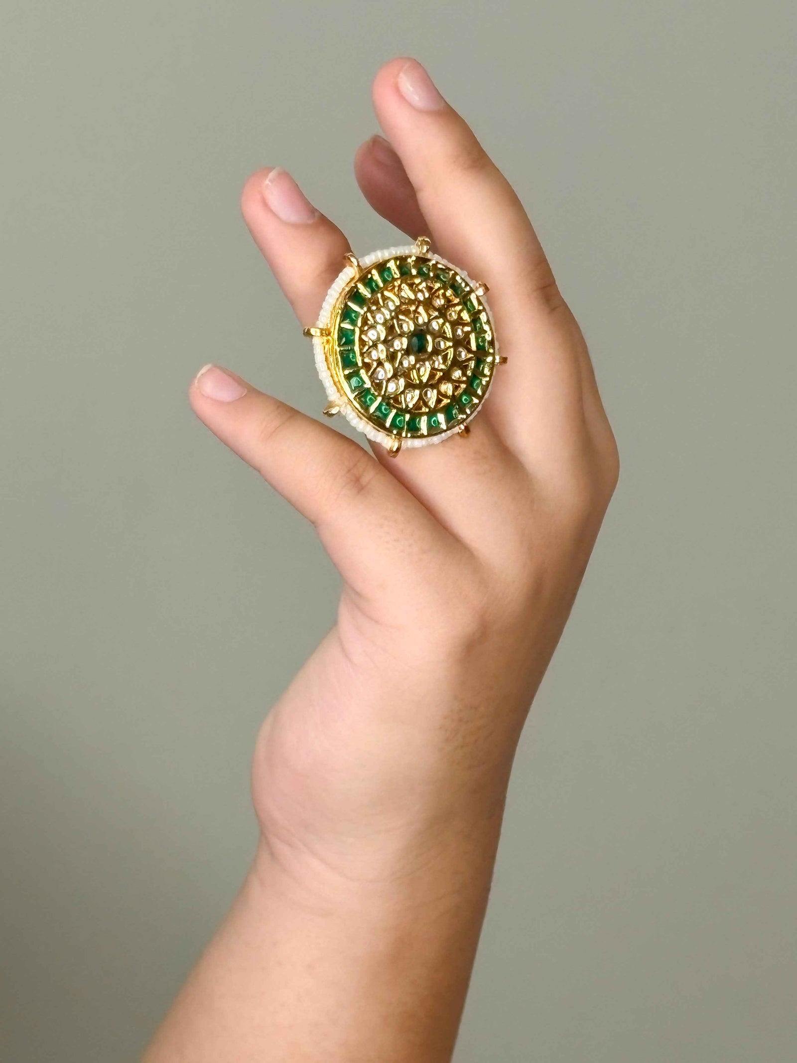 Green Kundan Chakra Ring
