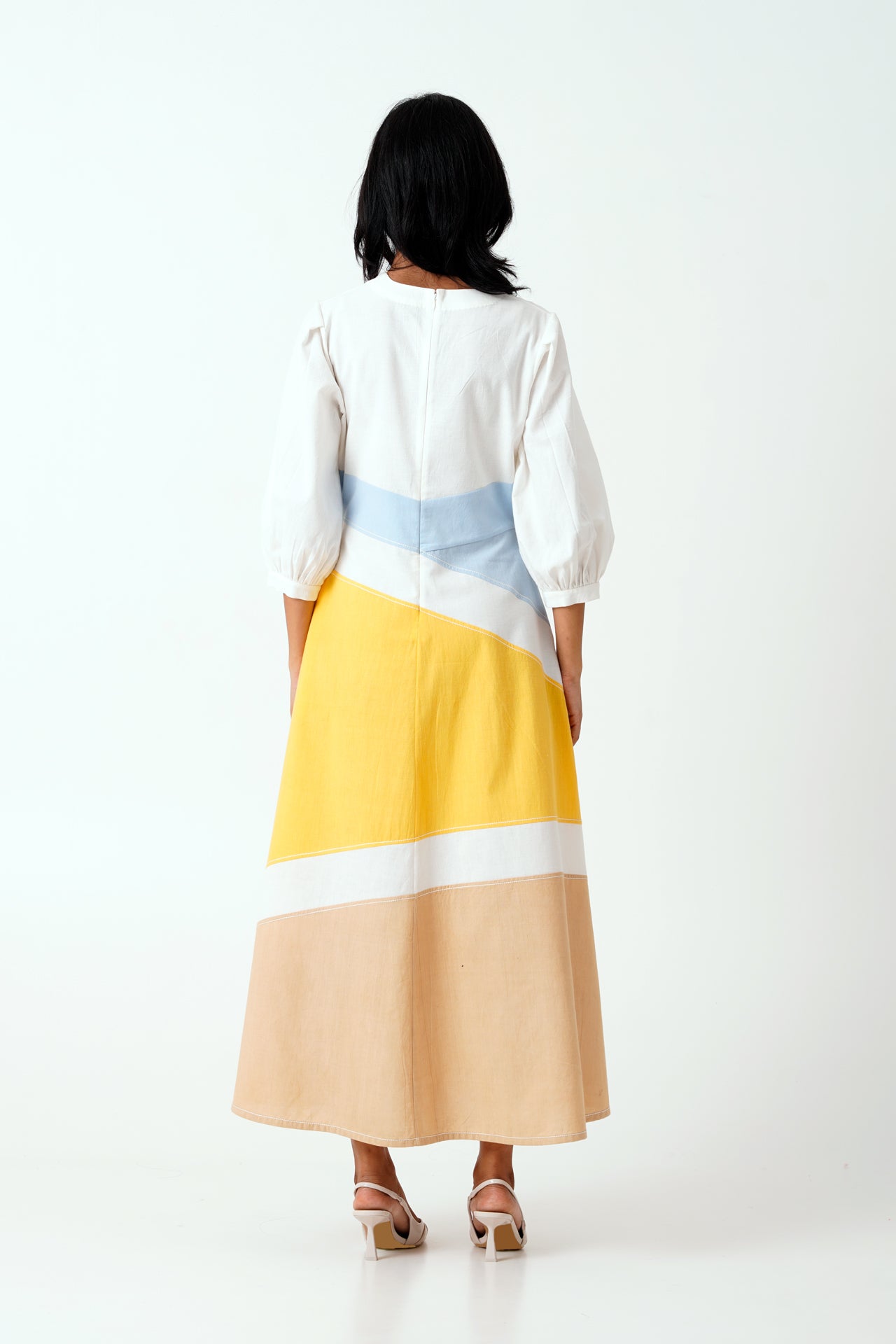 Multi Panelled Long Dress with Belt