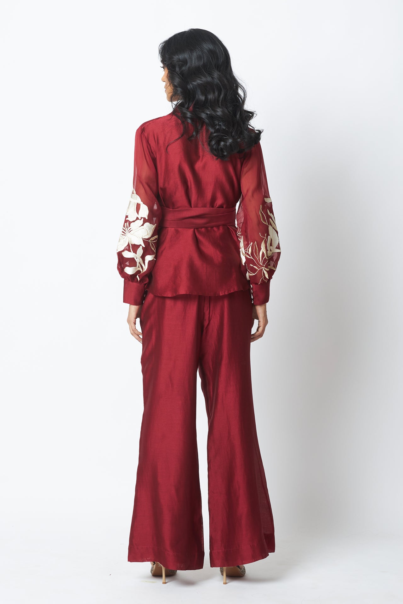 Burgandy Reva - Blazer Wrap Top & Wide-Leg Pant
