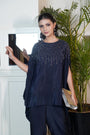 Blue Crepe Dress With Hand-Embroidered Nalki