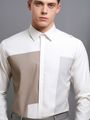 Colourblocked Spread Collar Cotton Semi-Formal Shirt