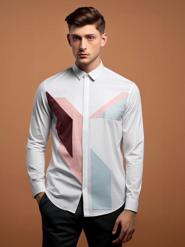 Colourblocked Spread Collar Cotton Casual Shirt