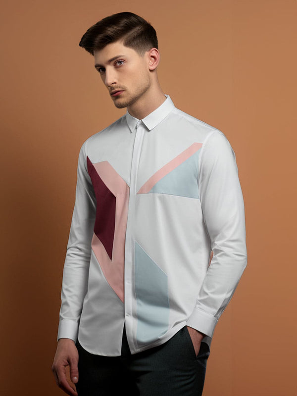 Colourblocked Spread Collar Cotton Casual Shirt