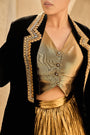 Velvet Blazer Silk Jacquard Waist Coat Crushed Lehanga