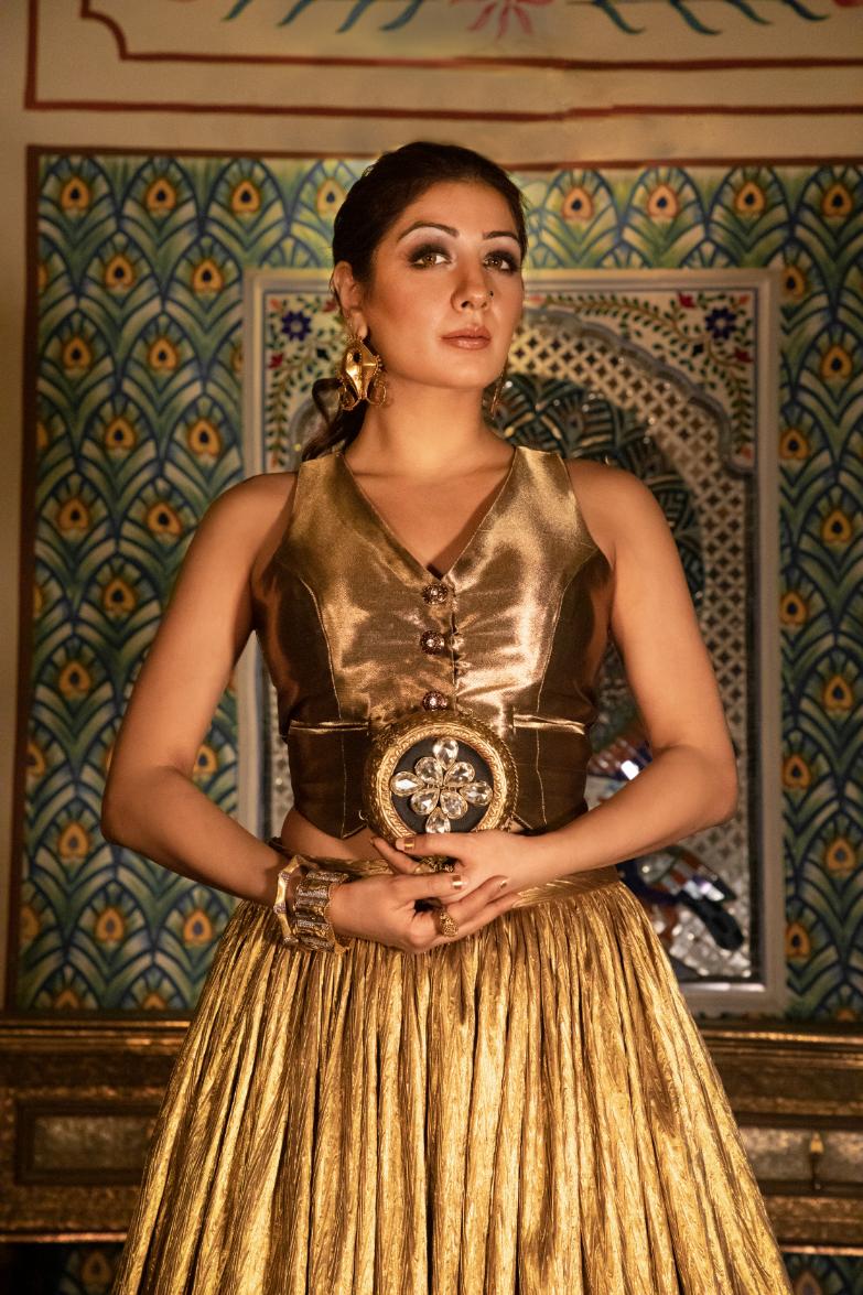 Velvet Blazer Silk Jacquard Waist Coat Crushed Lehanga