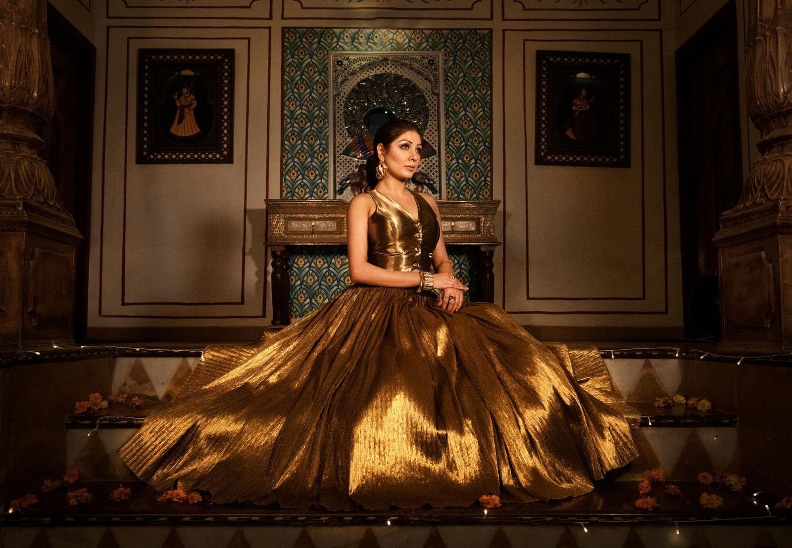 Velvet Blazer Silk Jacquard Waist Coat Crushed Lehanga