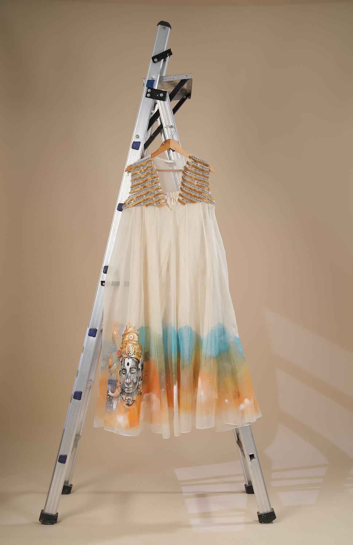 Hand Painted Kota Doria Kurta And Cotton Tube And Pants