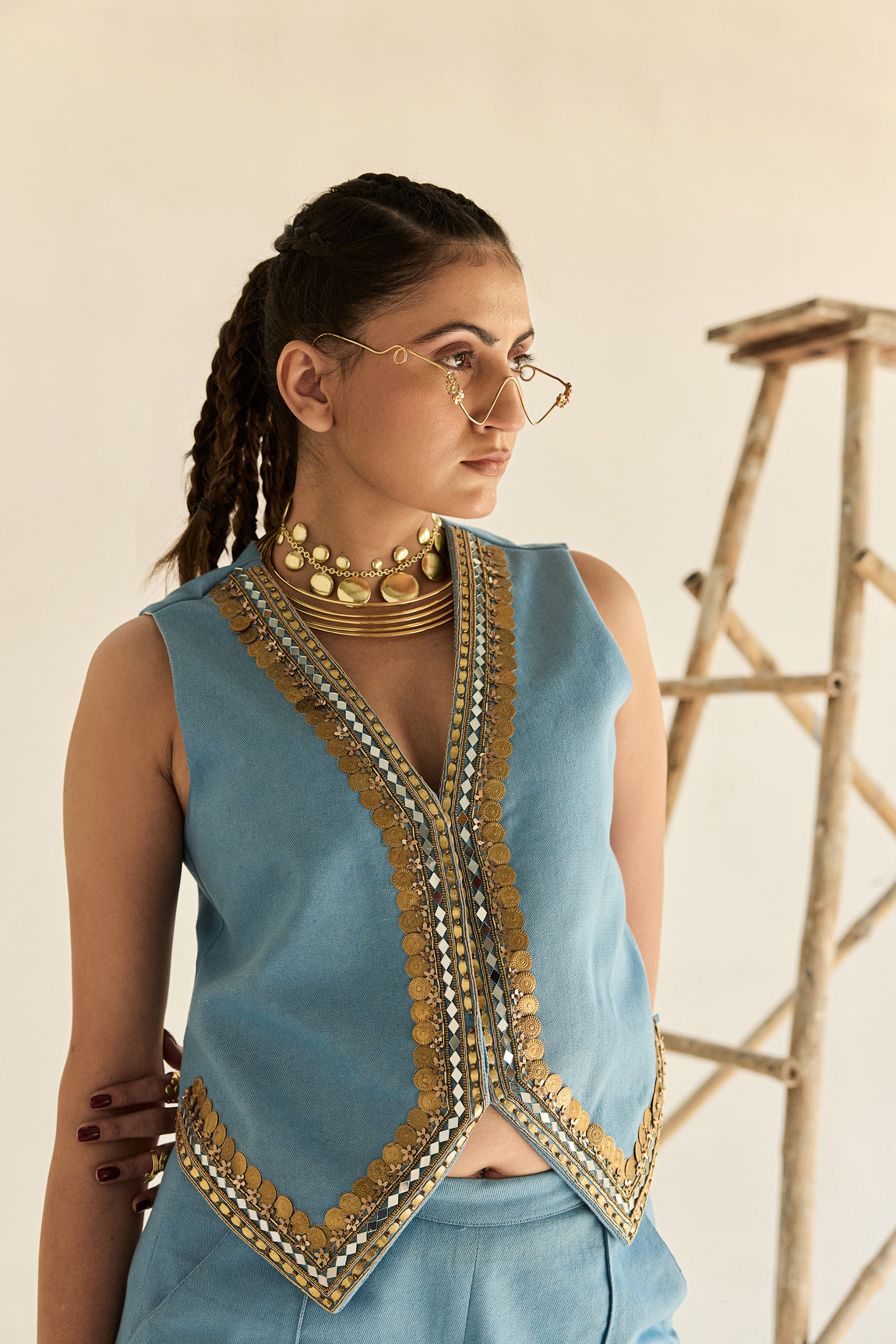 Denim Waist Coat And  Hipsters