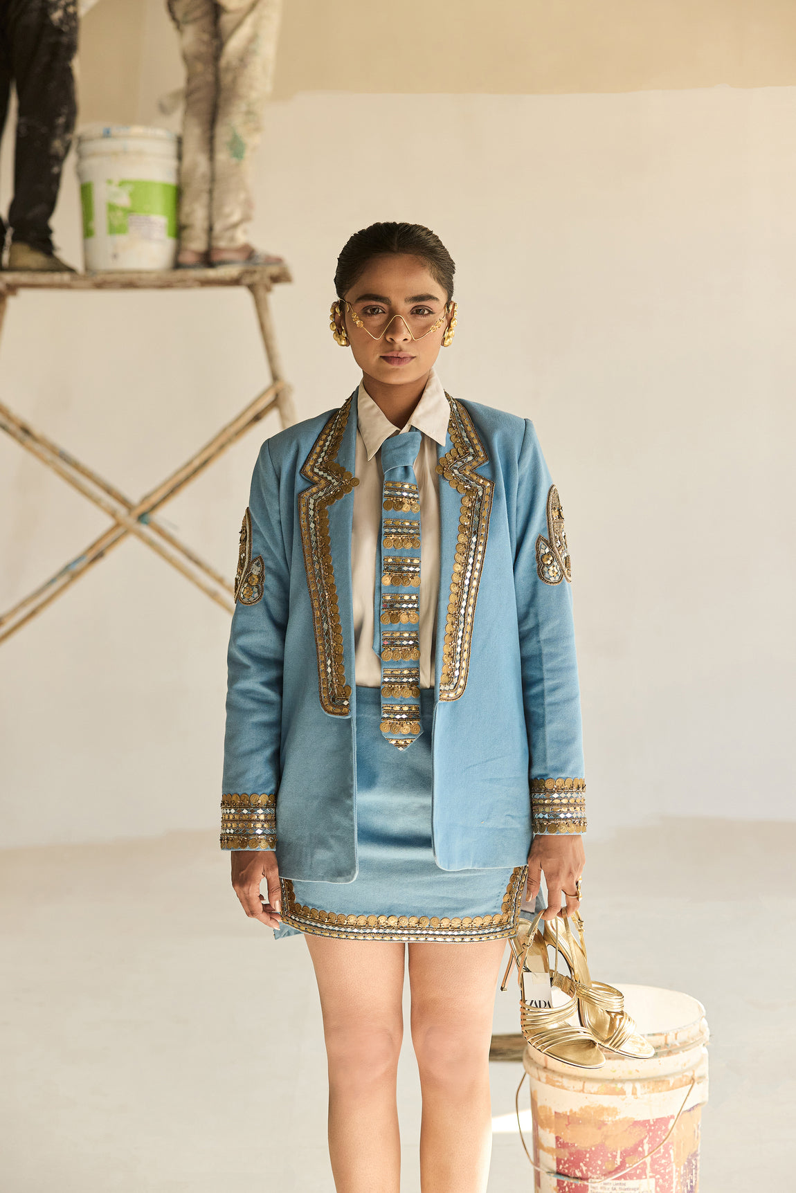 Denim Blazer Denim Tie Denim Short Skirt Kota Doria Shirt