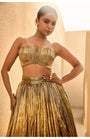 Gold Silk Jacquard Jacket With Gold Bustier And Gold Lehanga