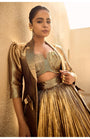 Gold Silk Jacquard Jacket With Gold Bustier And Gold Lehanga
