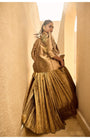 Gold Silk Jacquard Jacket With Gold Bustier And Gold Lehanga
