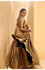 Gold Silk Jacquard Jacket With Gold Bustier And Gold Lehanga