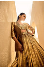 Gold Silk Jacquard Jacket With Gold Bustier And Gold Lehanga