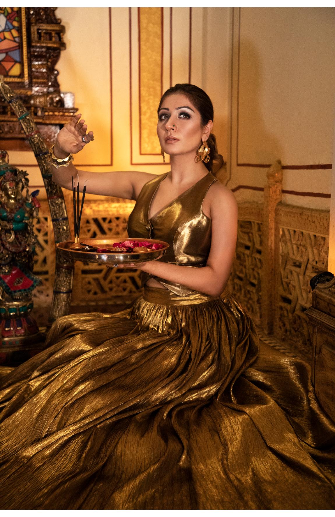 Gold Waist Coat And Gold Lehanga