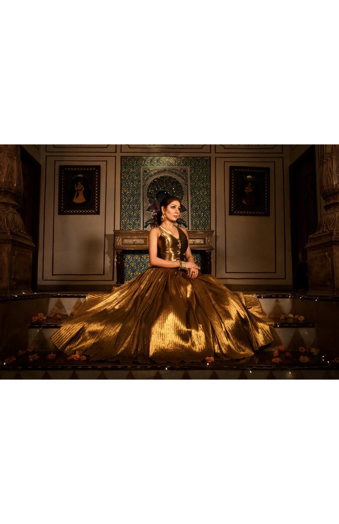 Gold Waist Coat And Gold Lehanga