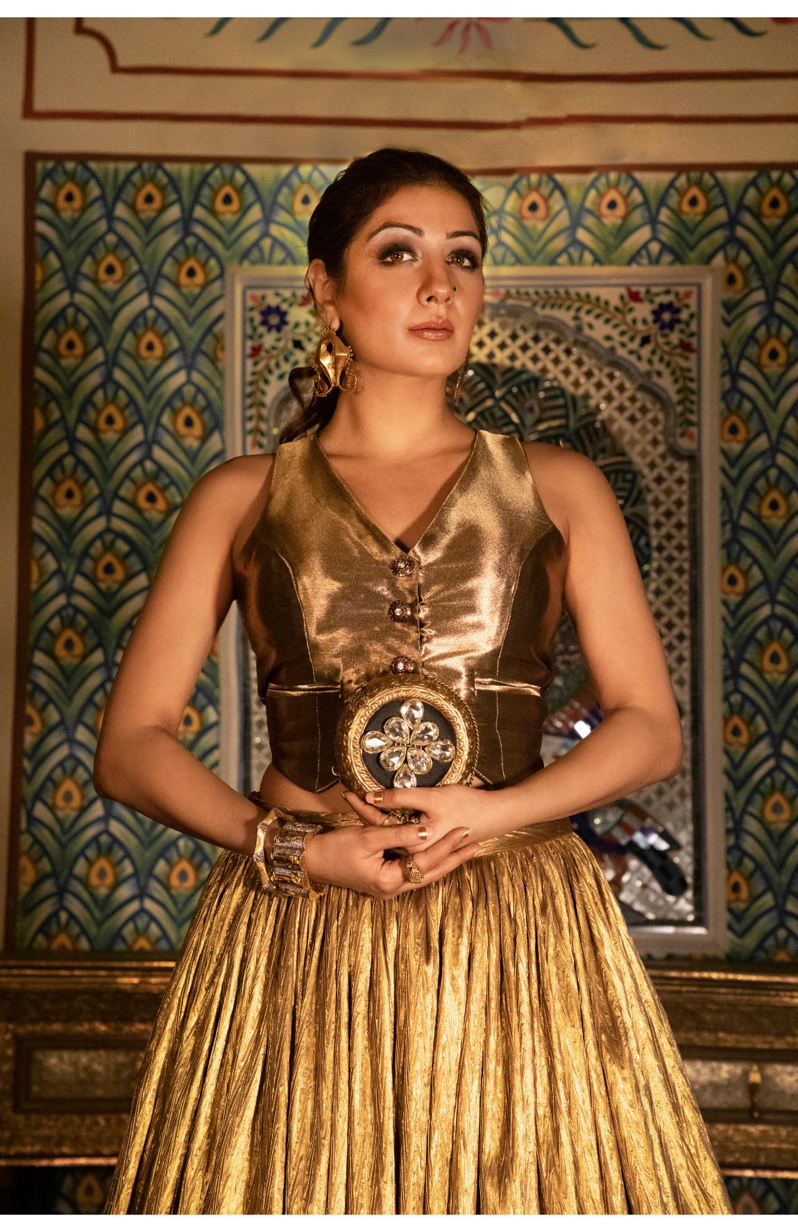 Gold Waist Coat And Gold Lehanga