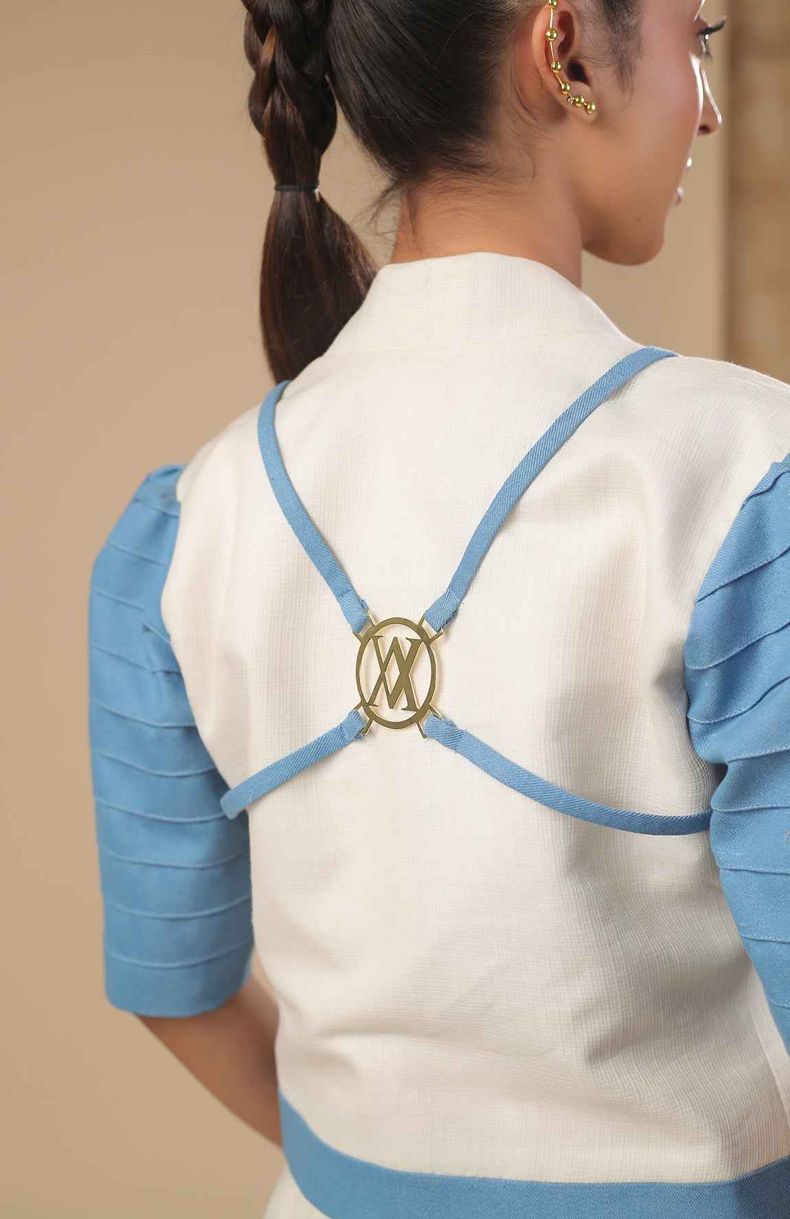 Kota Doria Jacket  Gold Bralette With Kota Doria Skirt