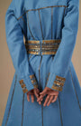 Hand Paint Kota Doria Dress And Denim Trench Coat With Belt