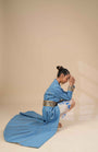 Hand Paint Kota Doria Dress And Denim Trench Coat With Belt