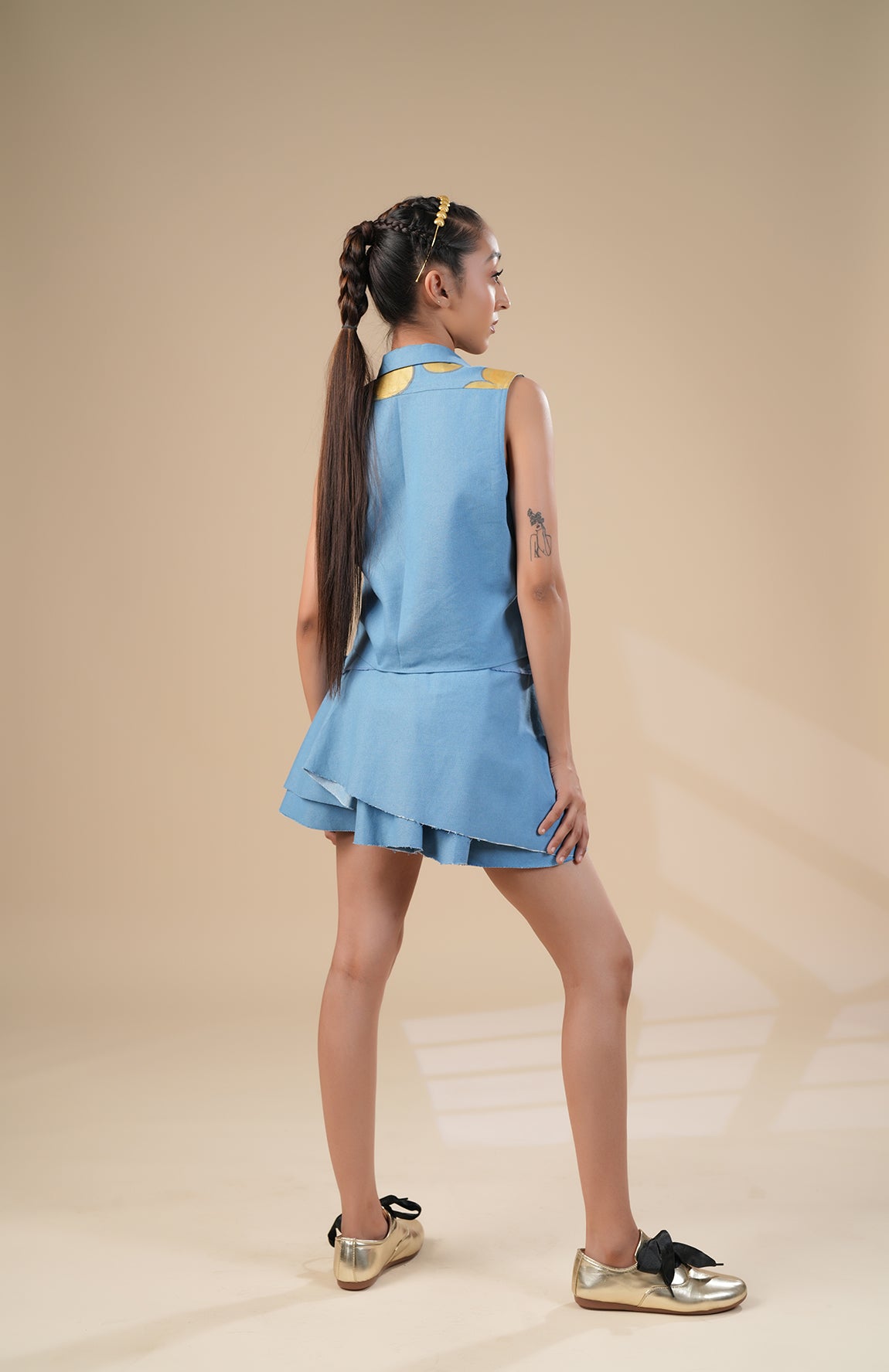 Denim Crop Jacket  With Denim Skirt