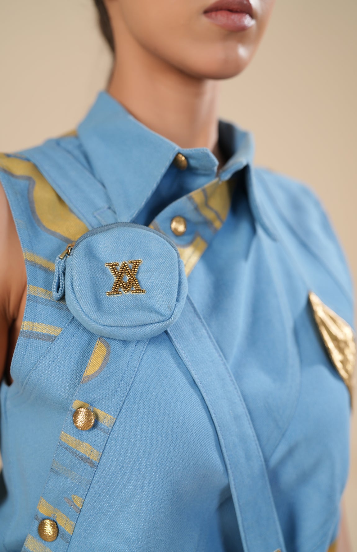 Denim Crop Jacket  With Denim Skirt