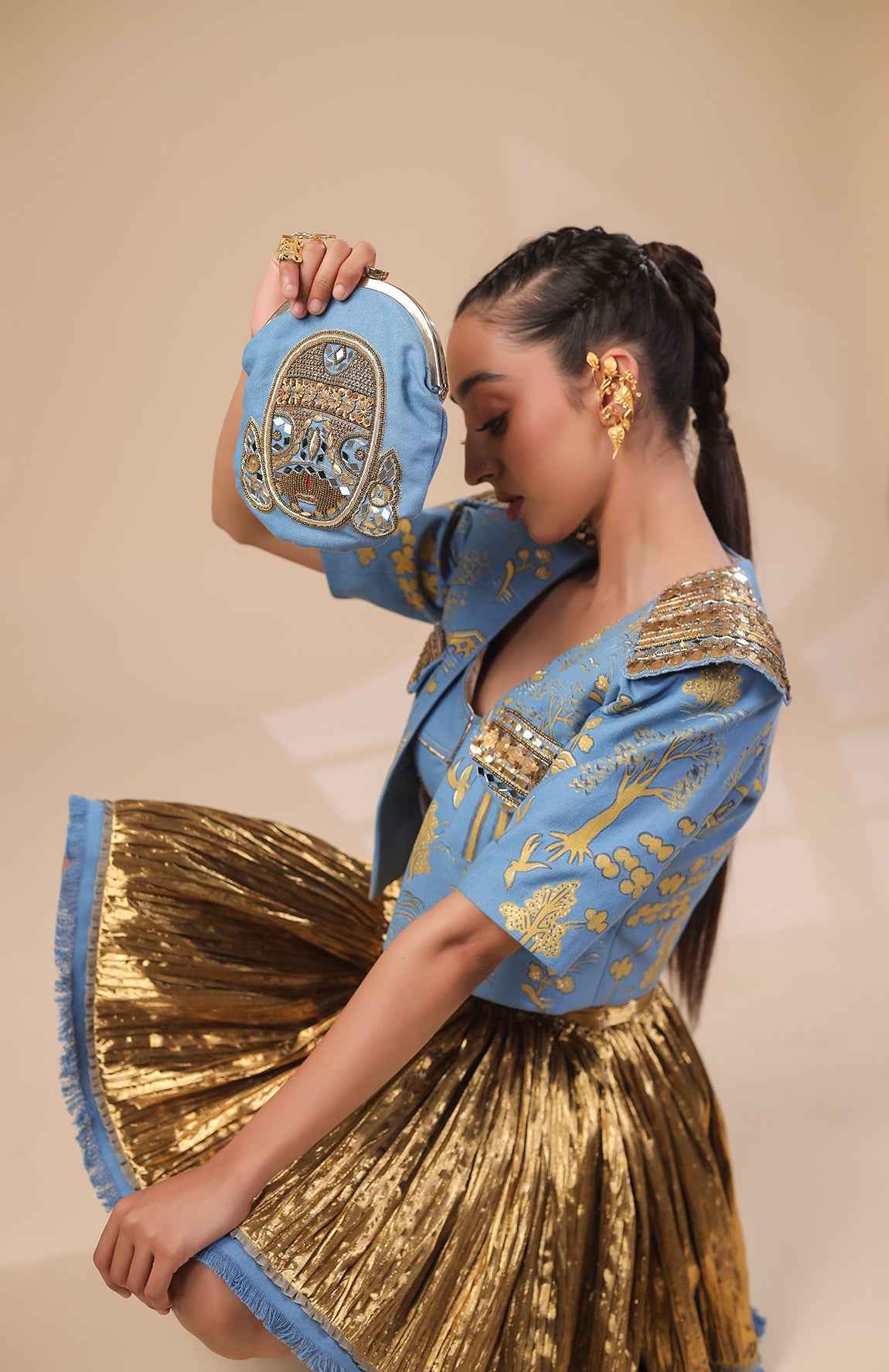 Denim Bag With Hand Embellishment