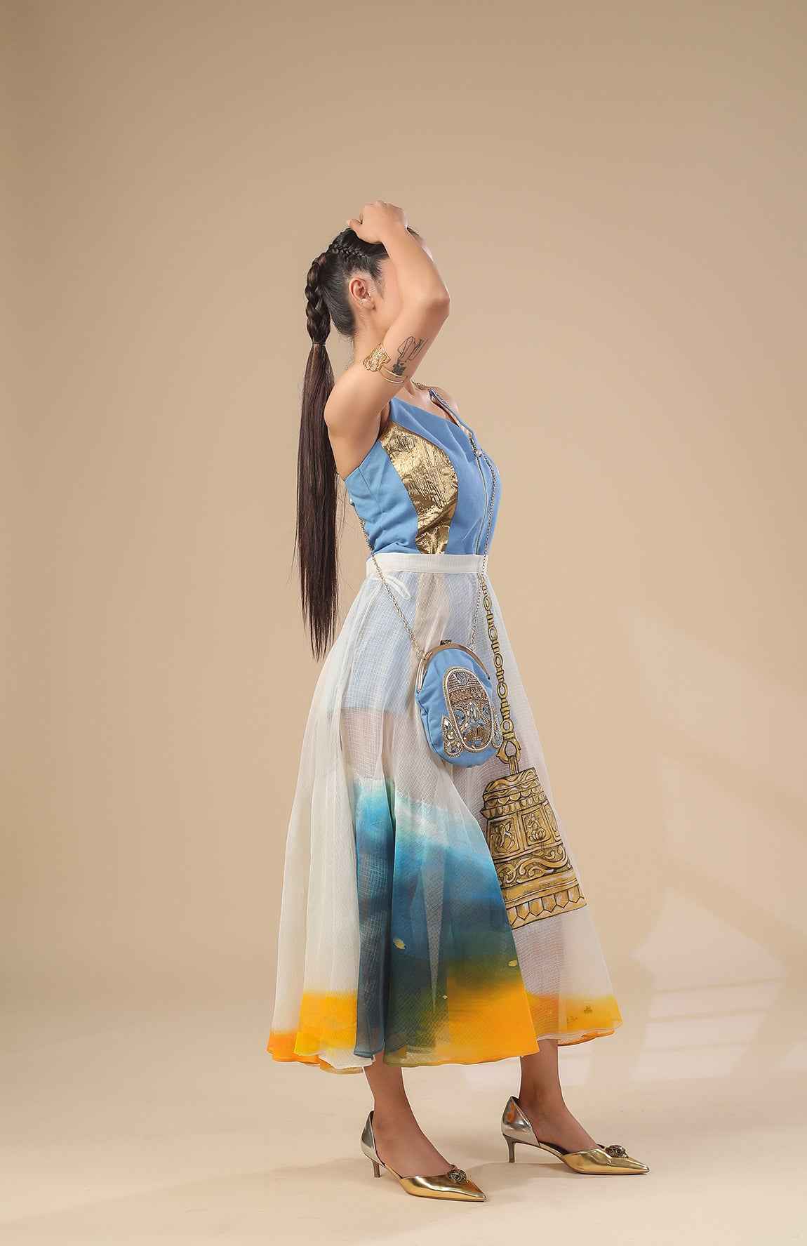 Denim Bag With Hand Embellishment