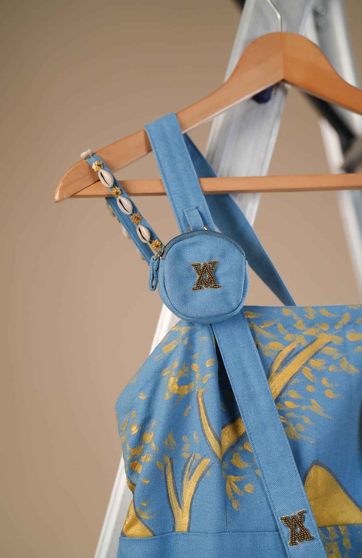 Denim Bag With Hand Embellishment