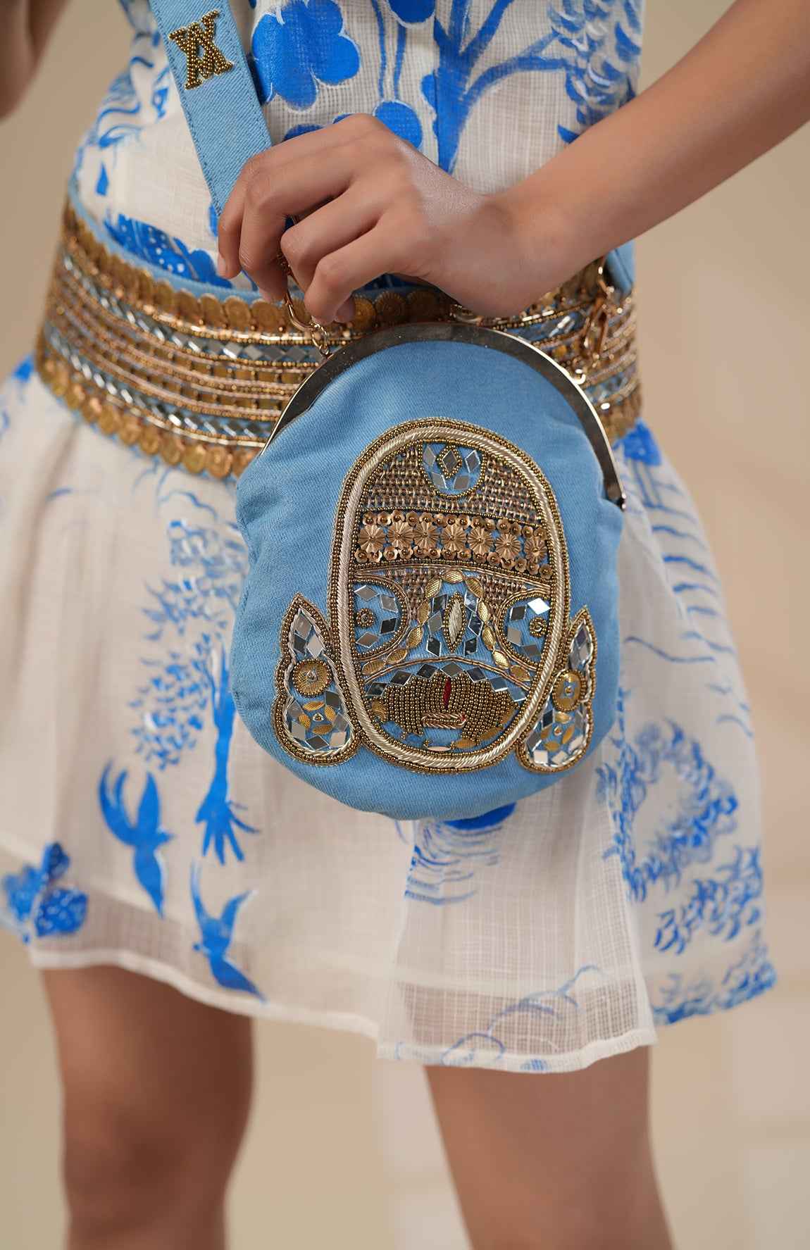 Denim Bag With Hand Embellishment