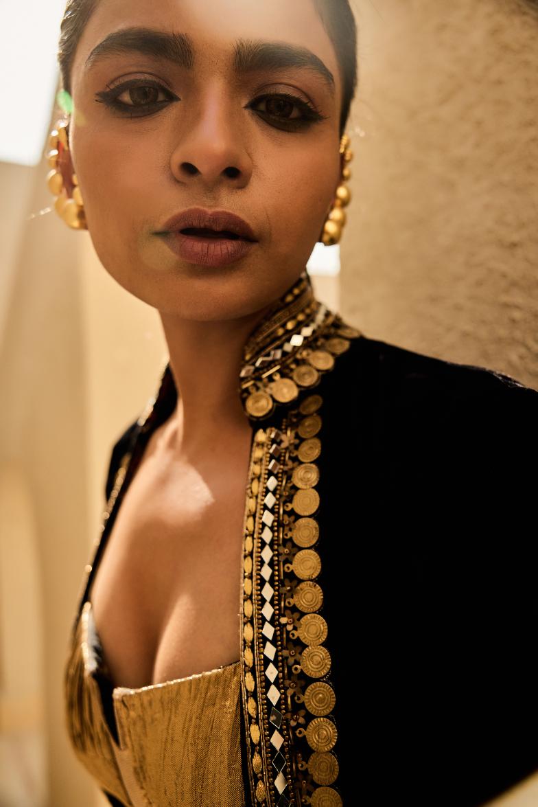 Velvet Jacket               Silk Jacquard Bustier                                     Crushed Skirt