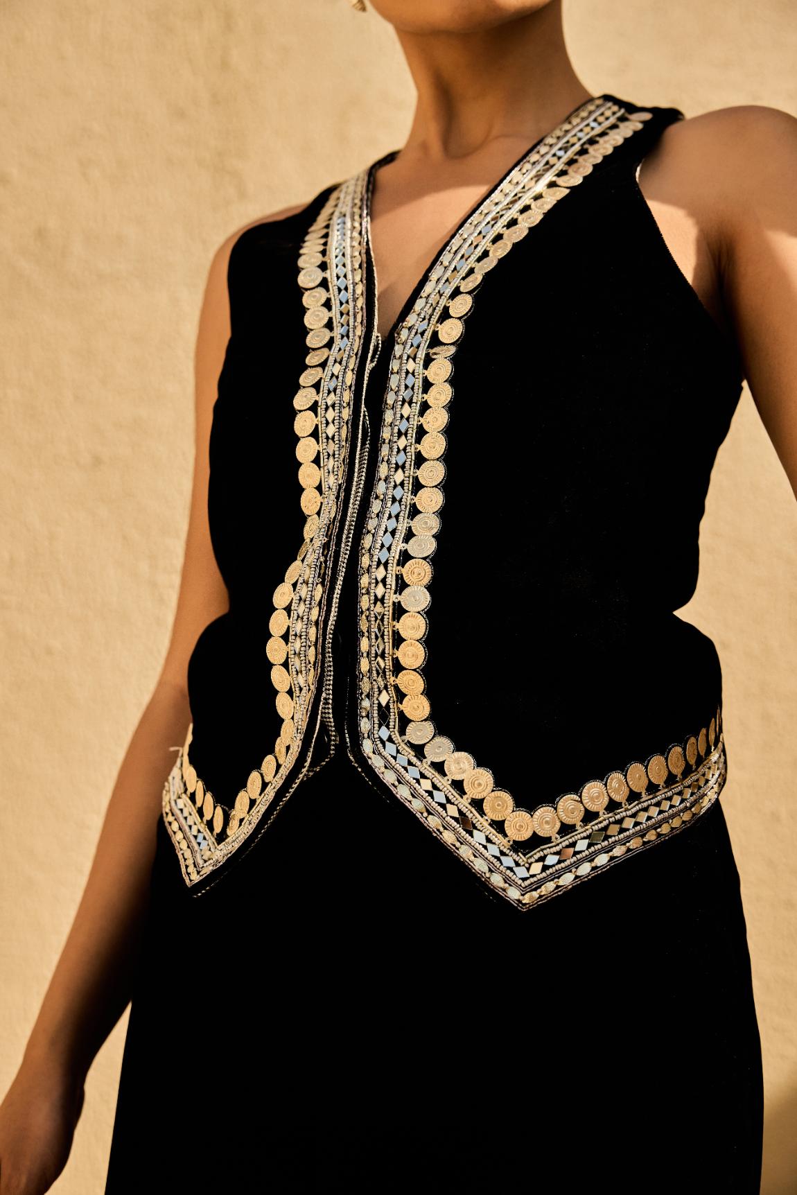 Black Velvet Waist Coat And Velevt Cargo Pants