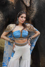 Vory Kota Doria Hand Painted Sharara With Denim Embellished Bustier With Ivory Hand Painted Embellished  Cape
