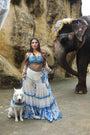 Vory Kota Doria Hand Painted Sharara With Denim Embellished Bustier With Ivory Hand Painted Embellished  Cape