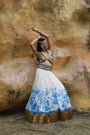 Ivory Kota Doria Hand Painted Lehanga With Embellished Collared Blouse