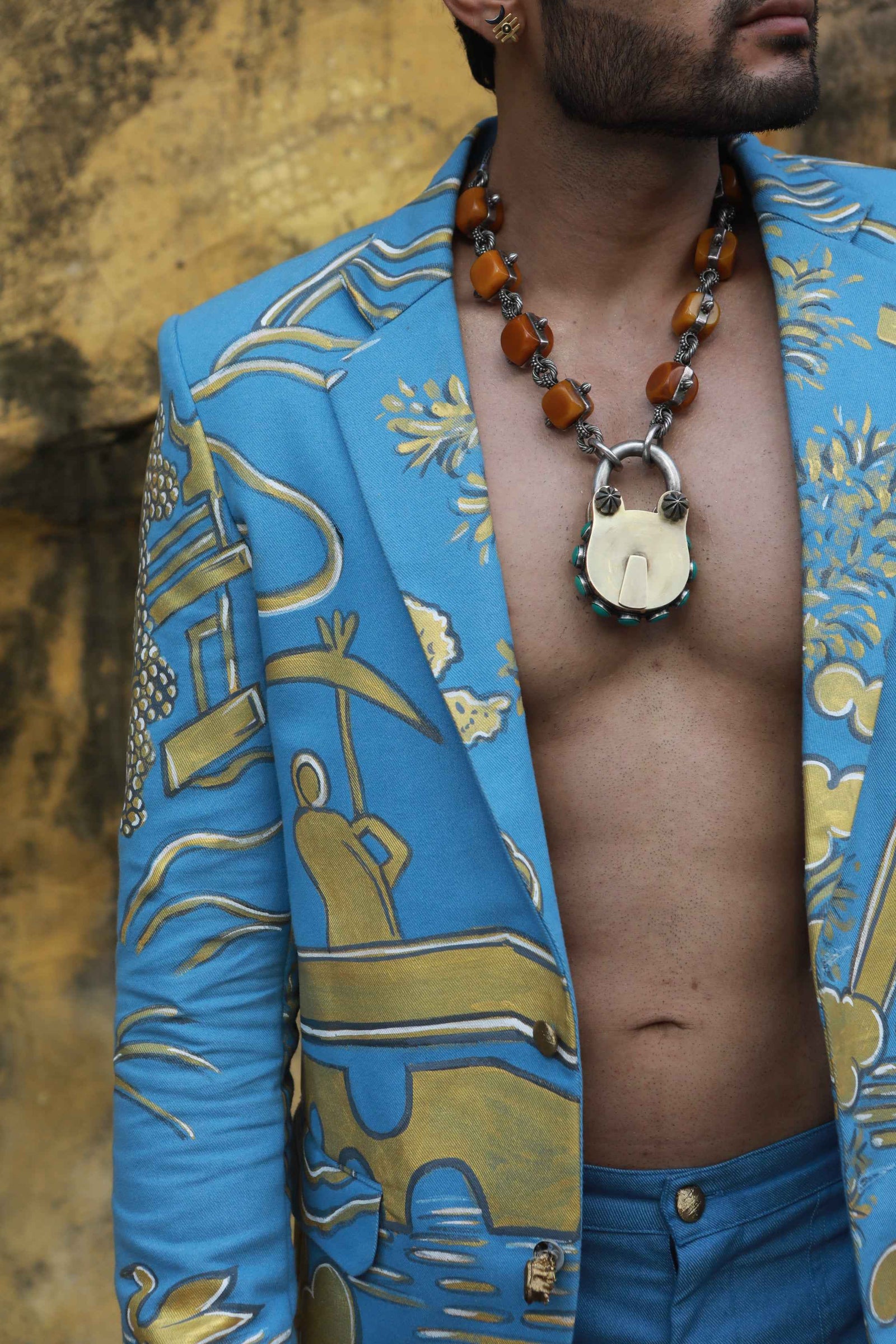 Devi Drape Denim Hand Painted Blazer