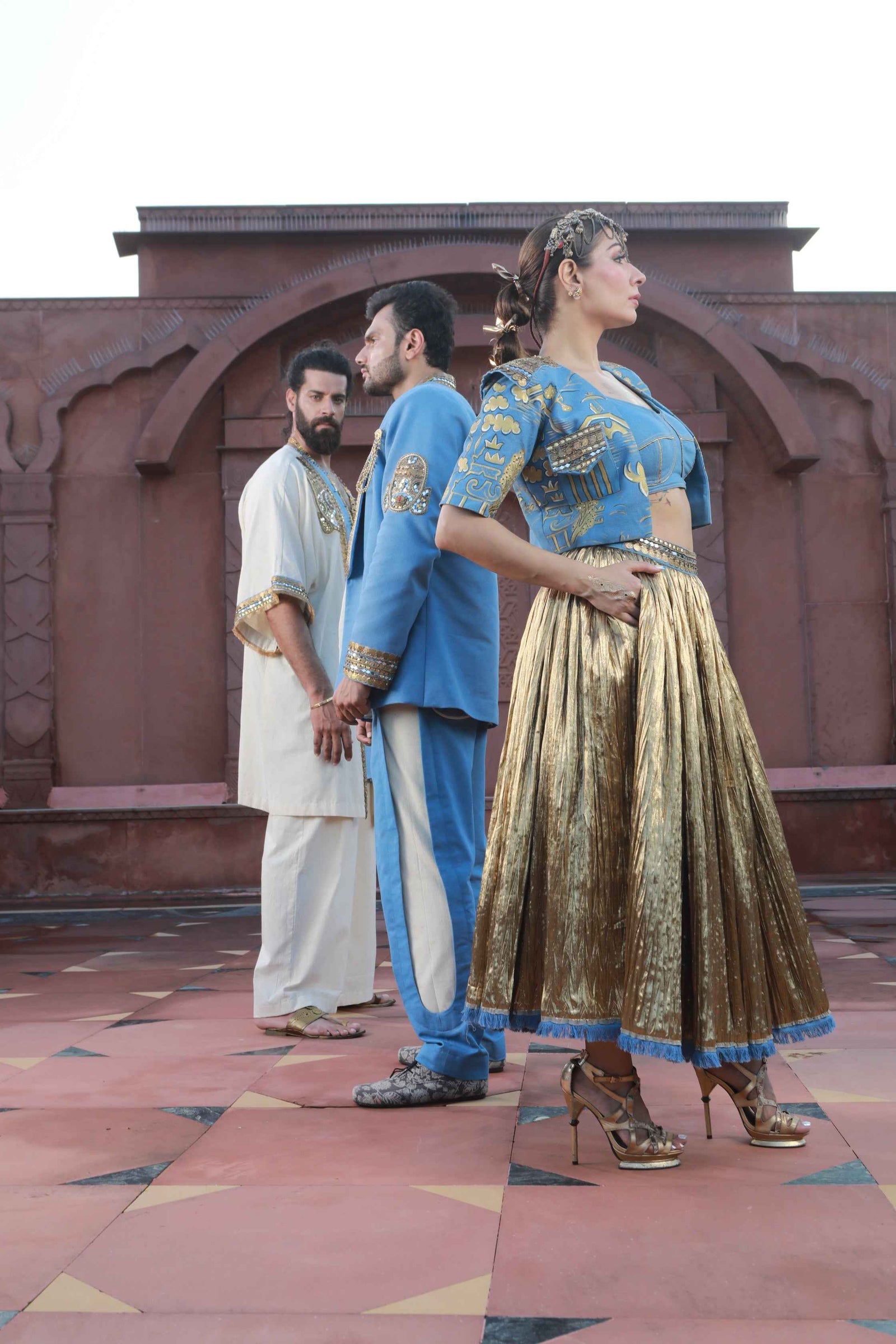 Devi Drape Khadi Kimono Kaftaan With Thin Denim And Khadi Pants