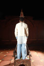 Devi Drape Khadi And Denim Panelled Kurta With Denim Pants