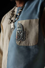 Devi Drape Khadi And Denim Panelled Kurta With Denim Pants