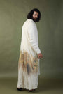 Devi Drape Mens Kota Doria Hand Painted Shrug With Khadi Short Kurta And Pants