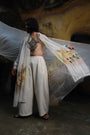 Devi Drape Mens Kota Doria Hand Painted Shrug With Khadi Short Kurta And Pants