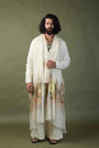 Devi Drape Mens Kota Doria Hand Painted Shrug With Khadi Short Kurta And Pants