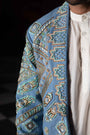 Devi Drape Denim Embellished Blazer With Kurta And Pajama