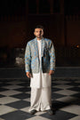 Devi Drape Denim Embellished Blazer With Kurta And Pajama
