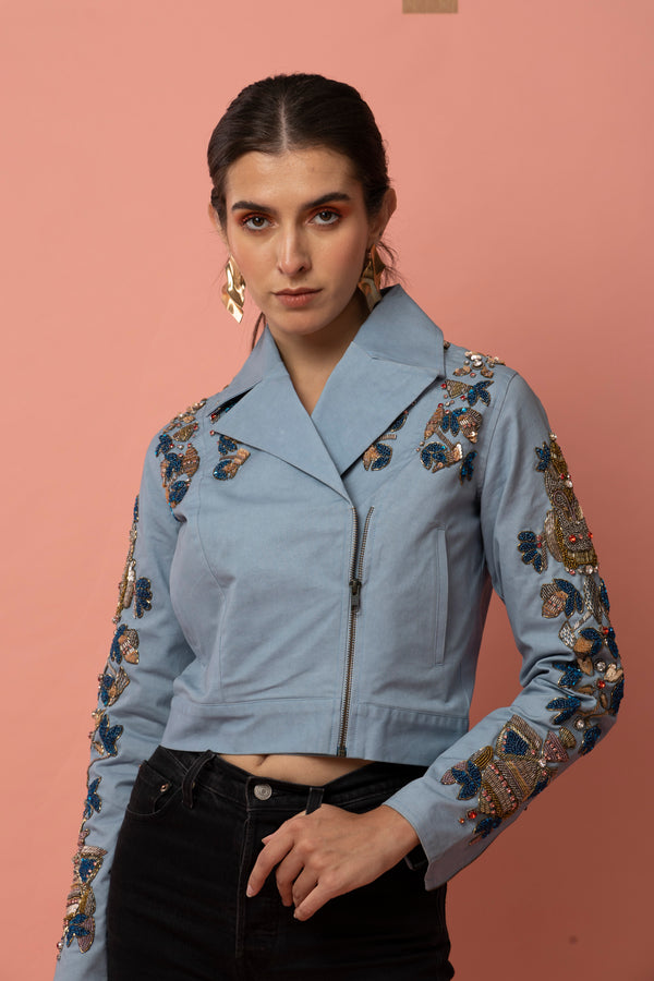 Petal Power Blue Moto Jacket