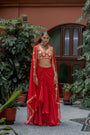 Red Organza Satin Lehenga Set